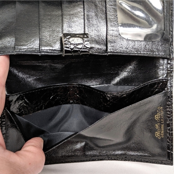 Belle Rose Formal Wallet Patent Leather Crocodile Embossed Shiny Black Retro - Picture 5 of 9